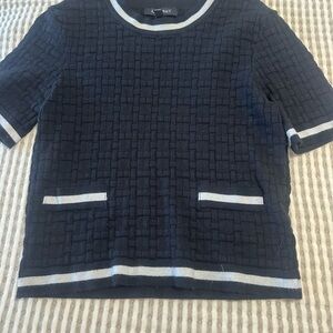 Ellen Tracy Black Textured Top with White Accents